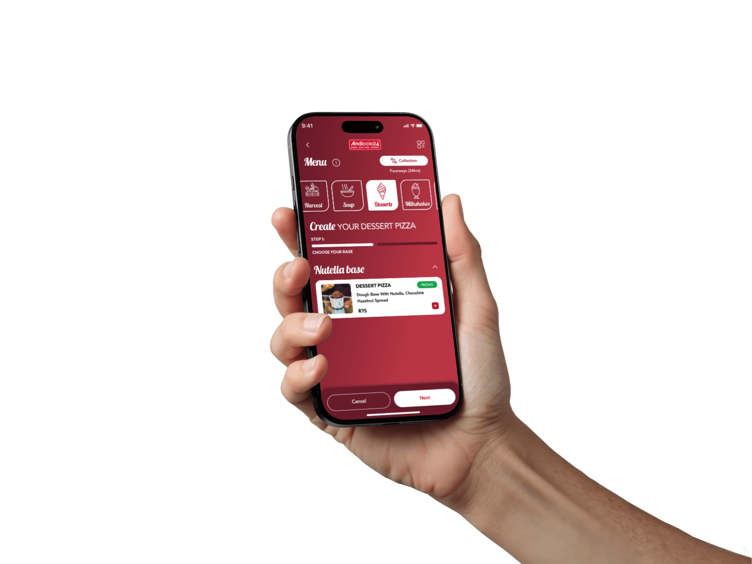 Andiccio24 ordering application held in one hand