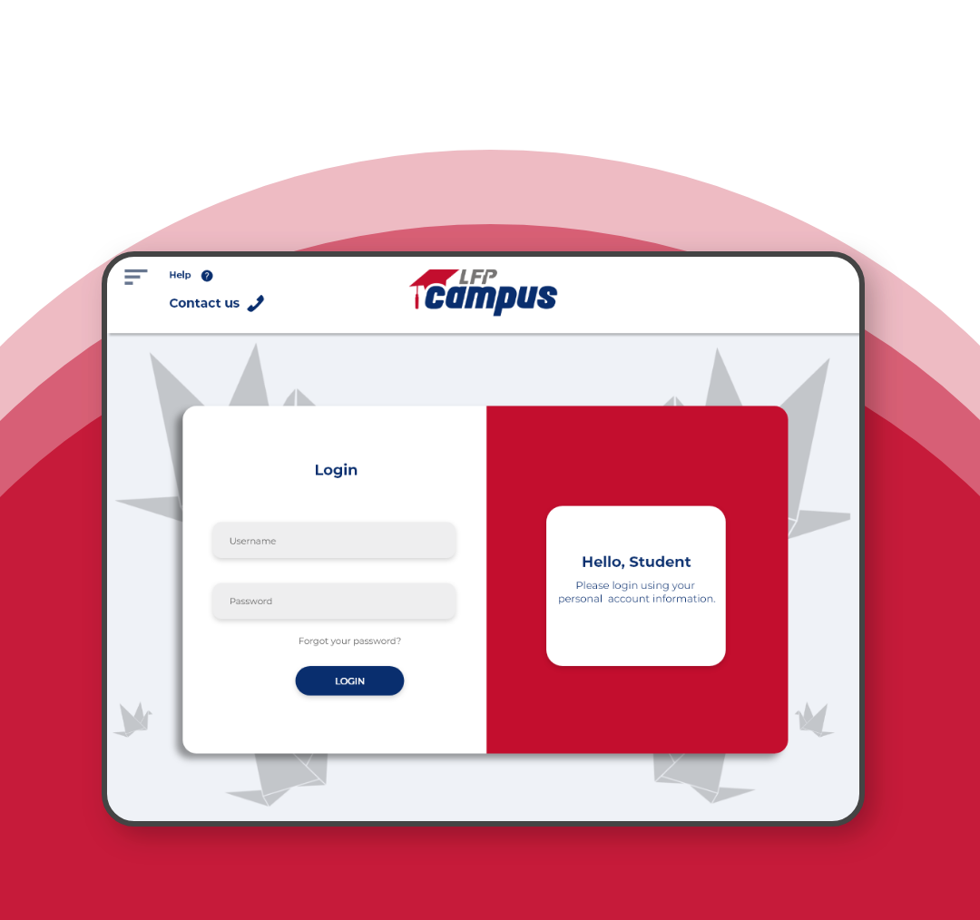The LFP Campus learning platform login screen on a laptop
